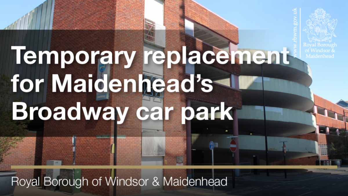 Photo of the former Broadway muti-storey carpark in Maidenhead. Temporary replacement for Maidenhead's Broadway carpark. Royal Borough of Windsor and Maidenhead